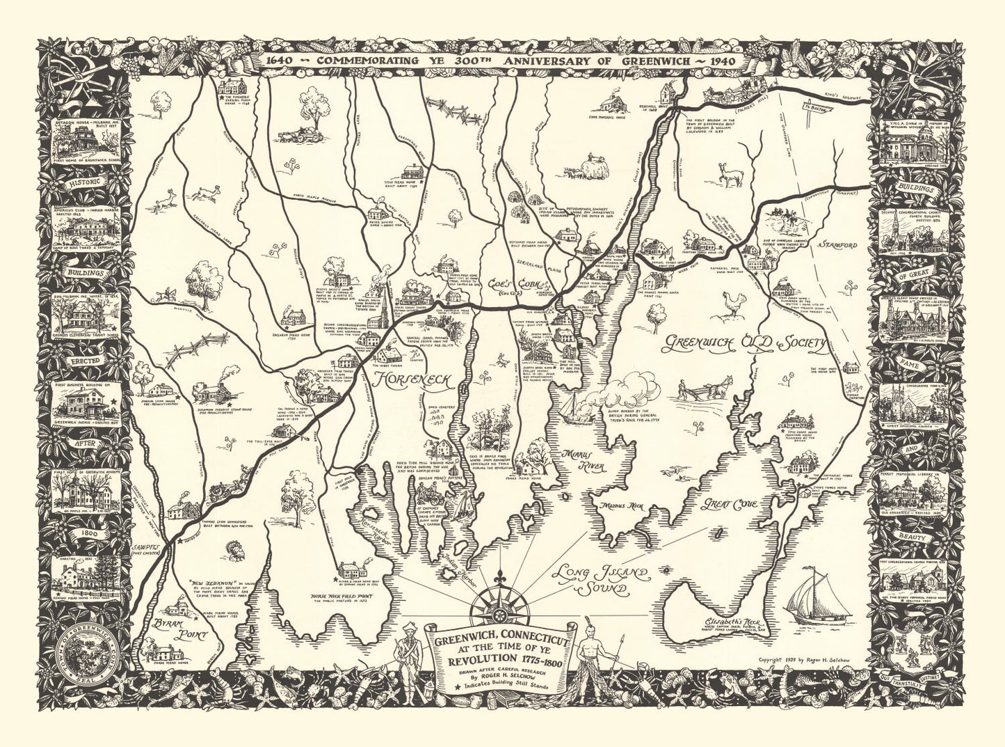Vintage Map of Greenwich, Connecticut, 1939