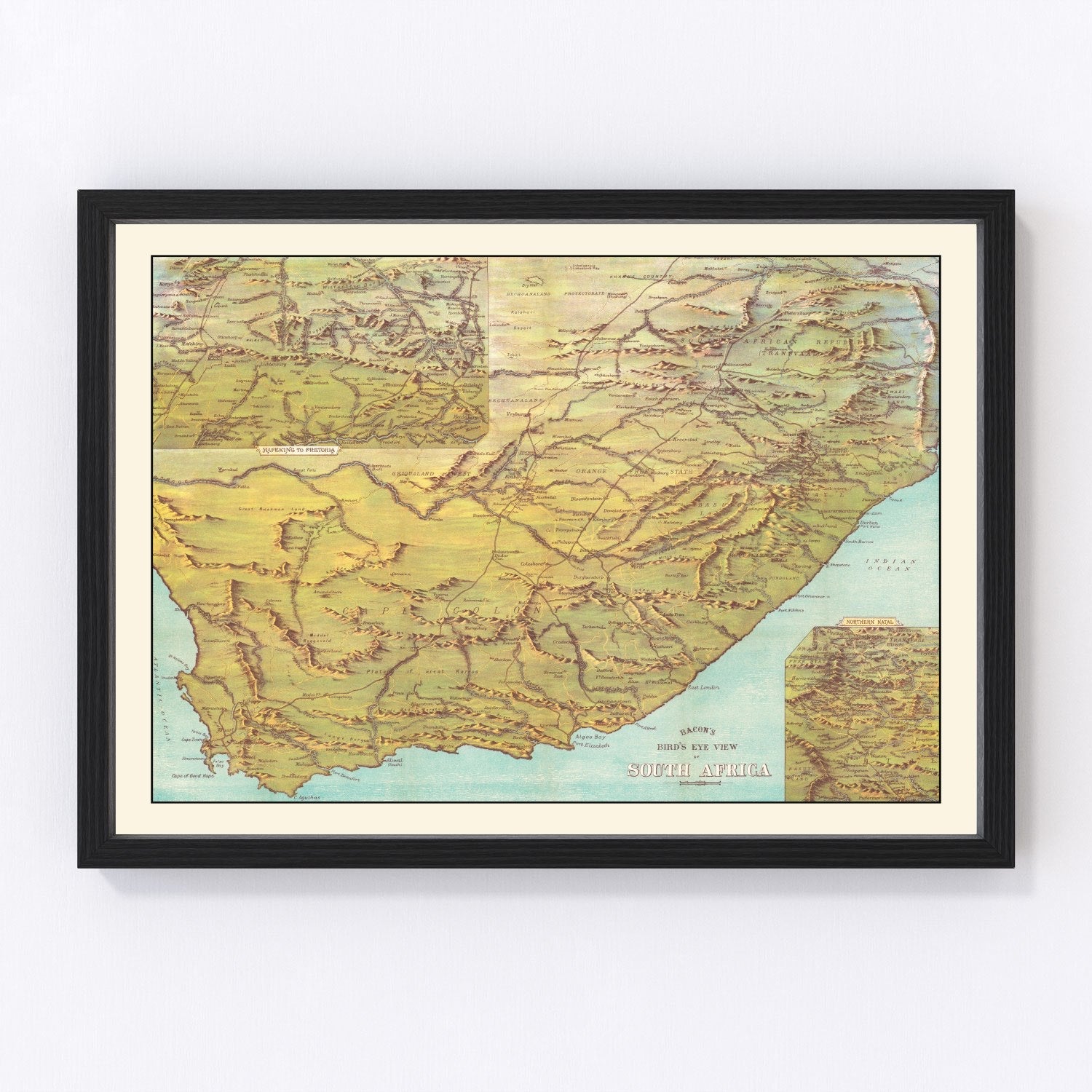 Vintage 1890 South Africa map Victorian era, digitally restored print