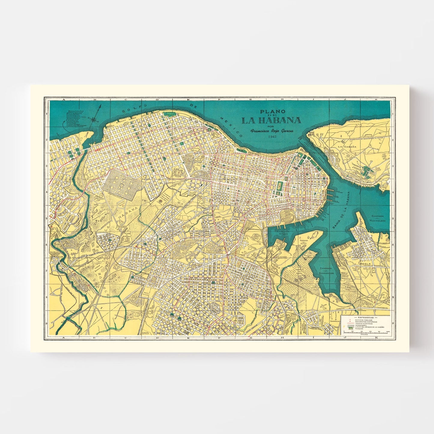 Vintage Map of Havana, Cuba, 1945
