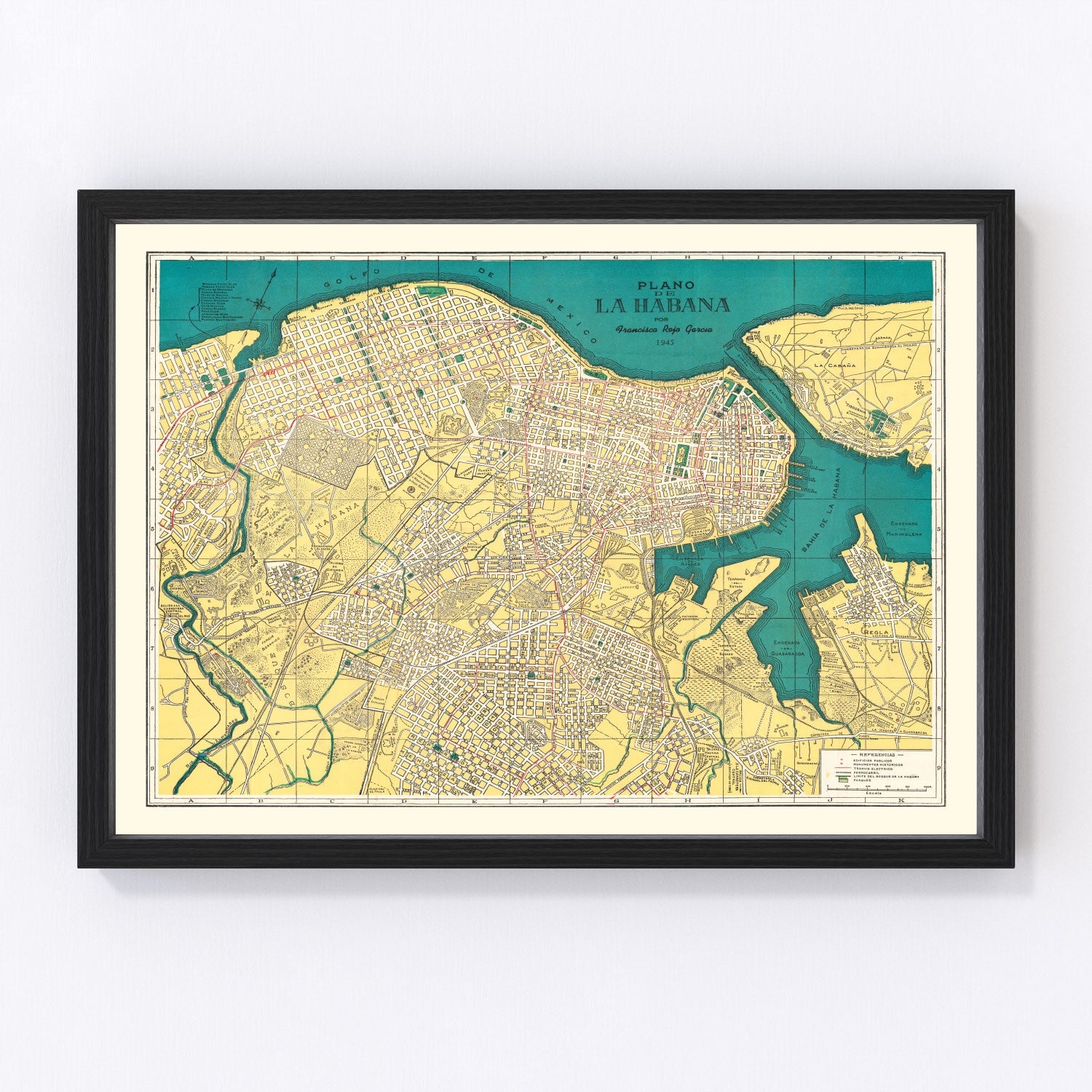 Vintage map of Havana, Cuba, 1945