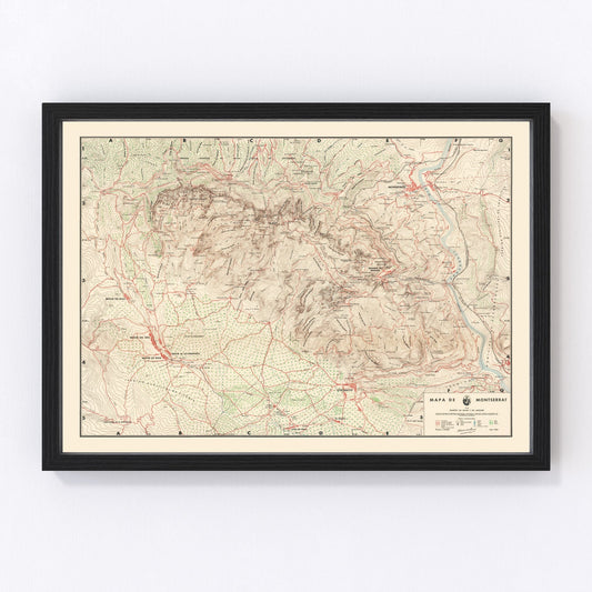 vintage map of Montserrat, Caribbean island, 1949