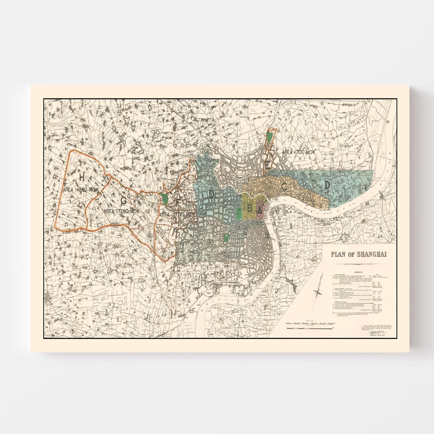 Vintage Map of Shanghai, China, 1928
