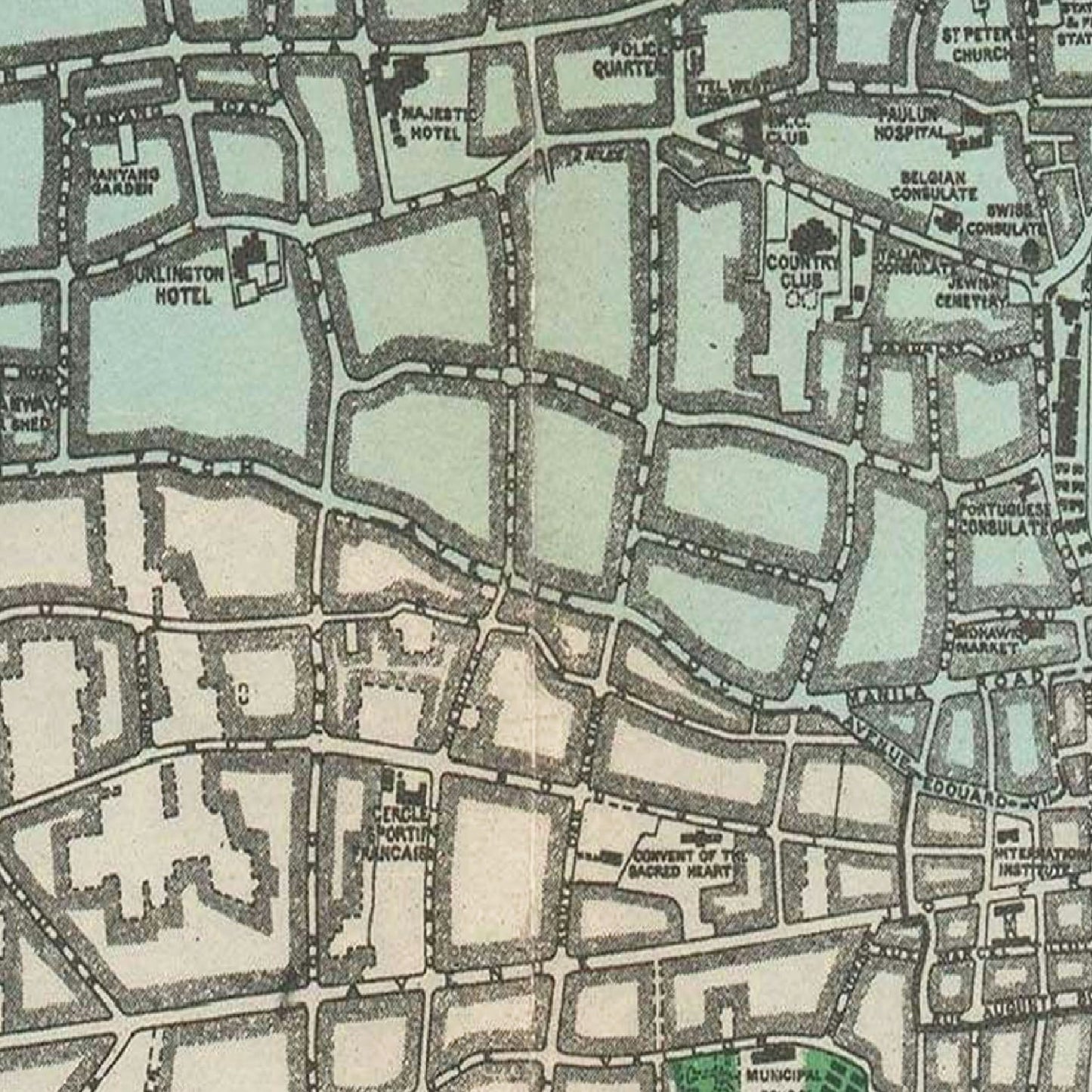 Vintage Map of Shanghai, China, 1928