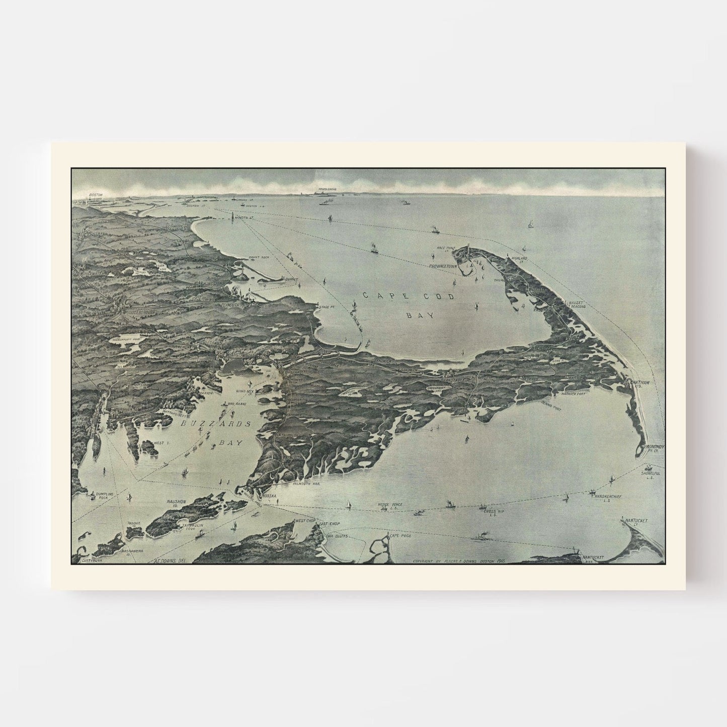 Vintage Cape Cod Bird's Eye View Map, 1915