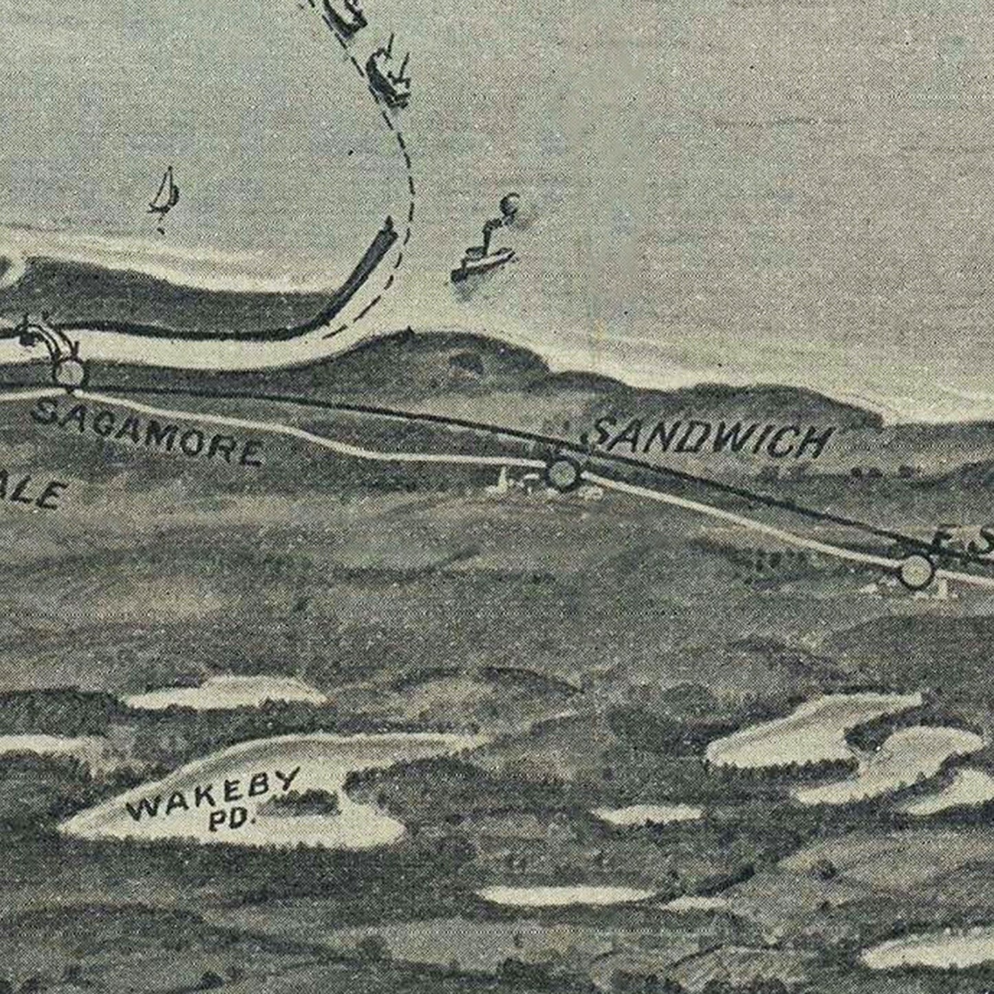 Vintage Cape Cod Bird's Eye View Map, 1915
