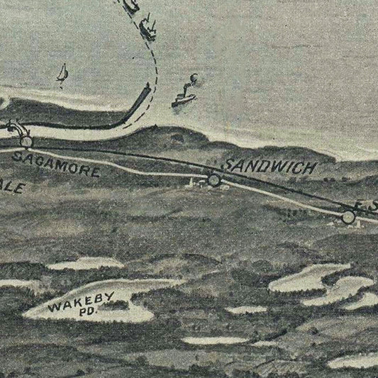 Vintage Cape Cod Bird's Eye View Map, 1915