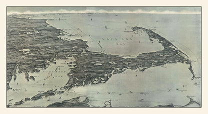 Vintage Cape Cod Bird's Eye View Map, 1915