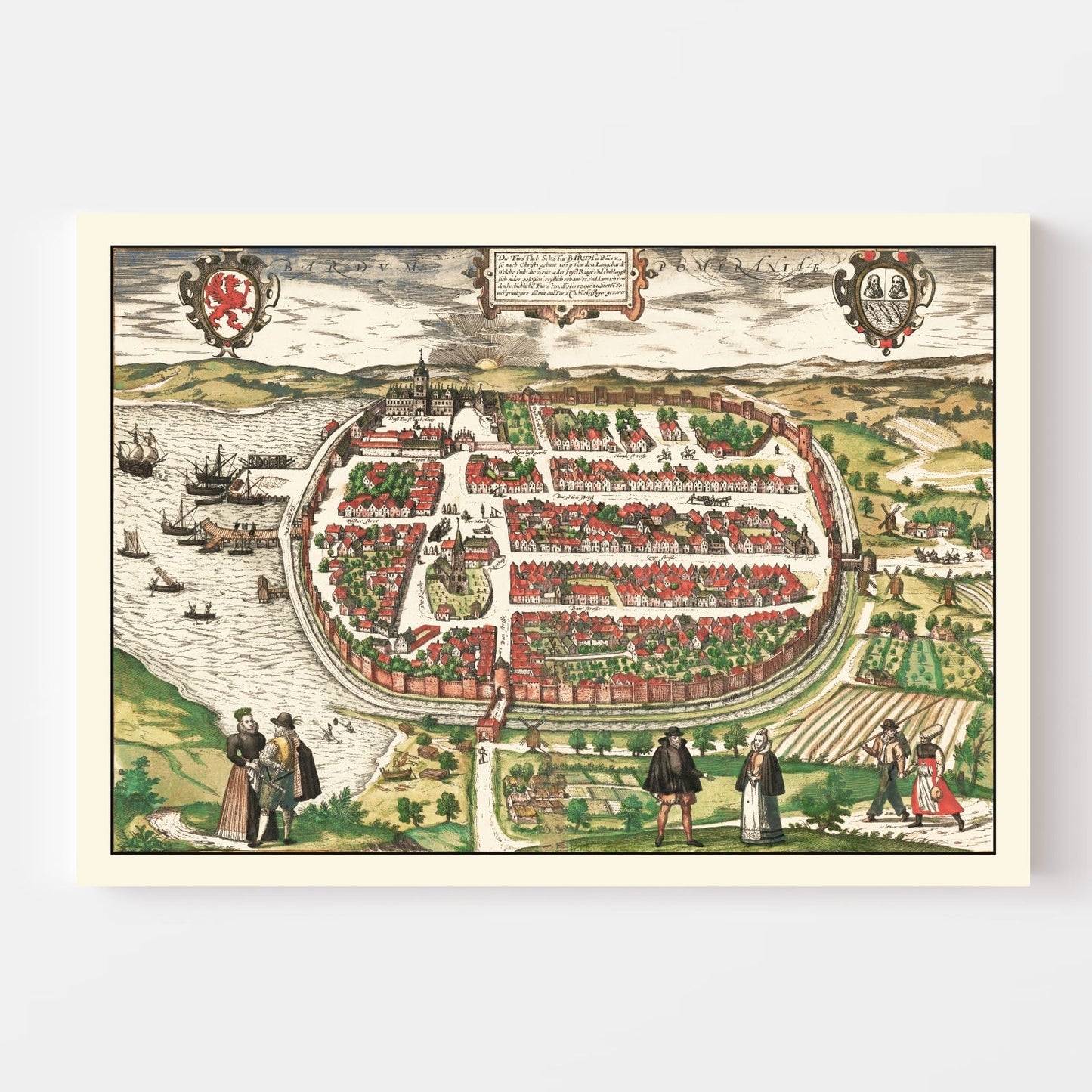 Vintage Map of Barth, Germany, 1593