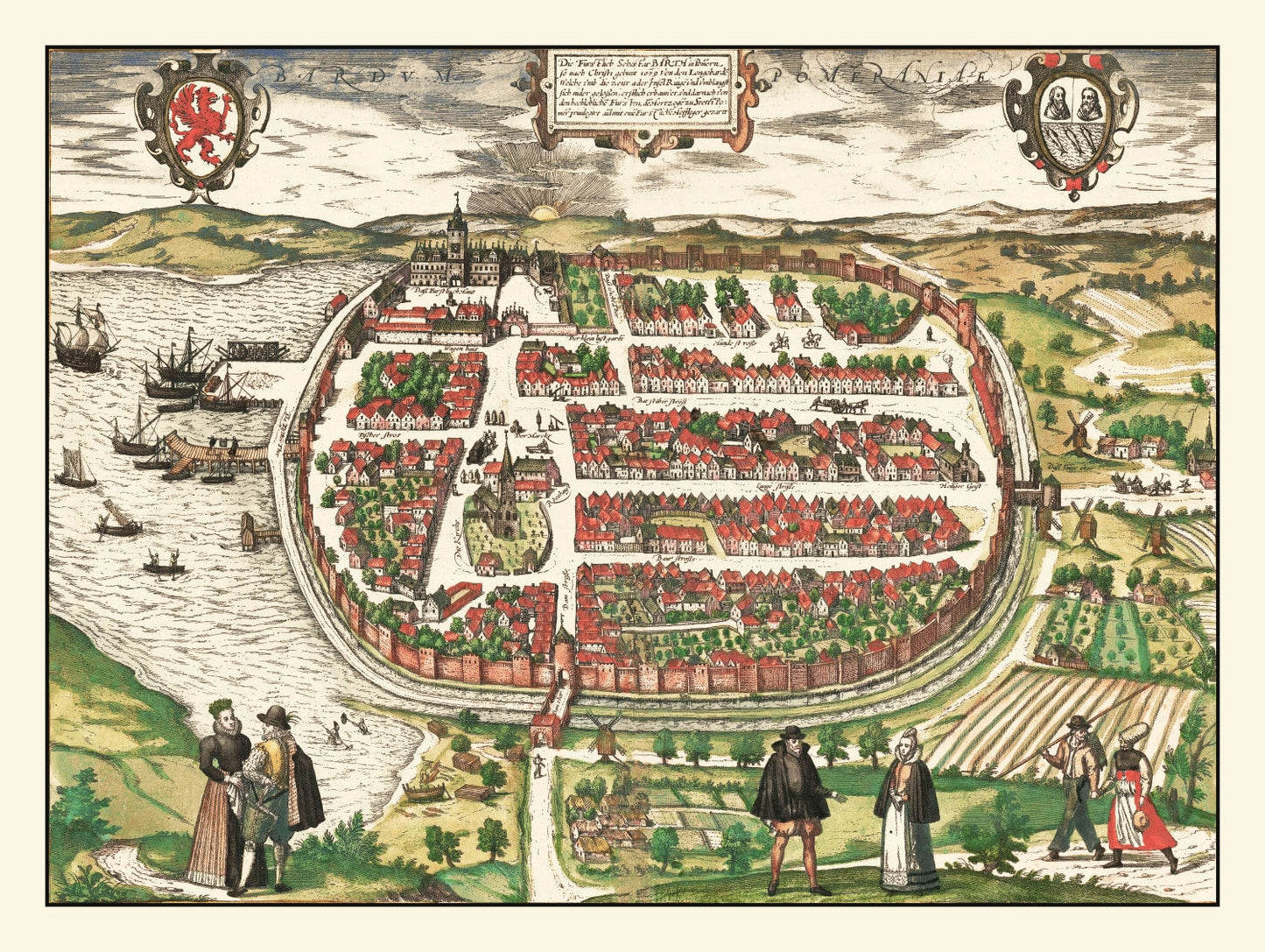 Vintage Map of Barth, Germany, 1593