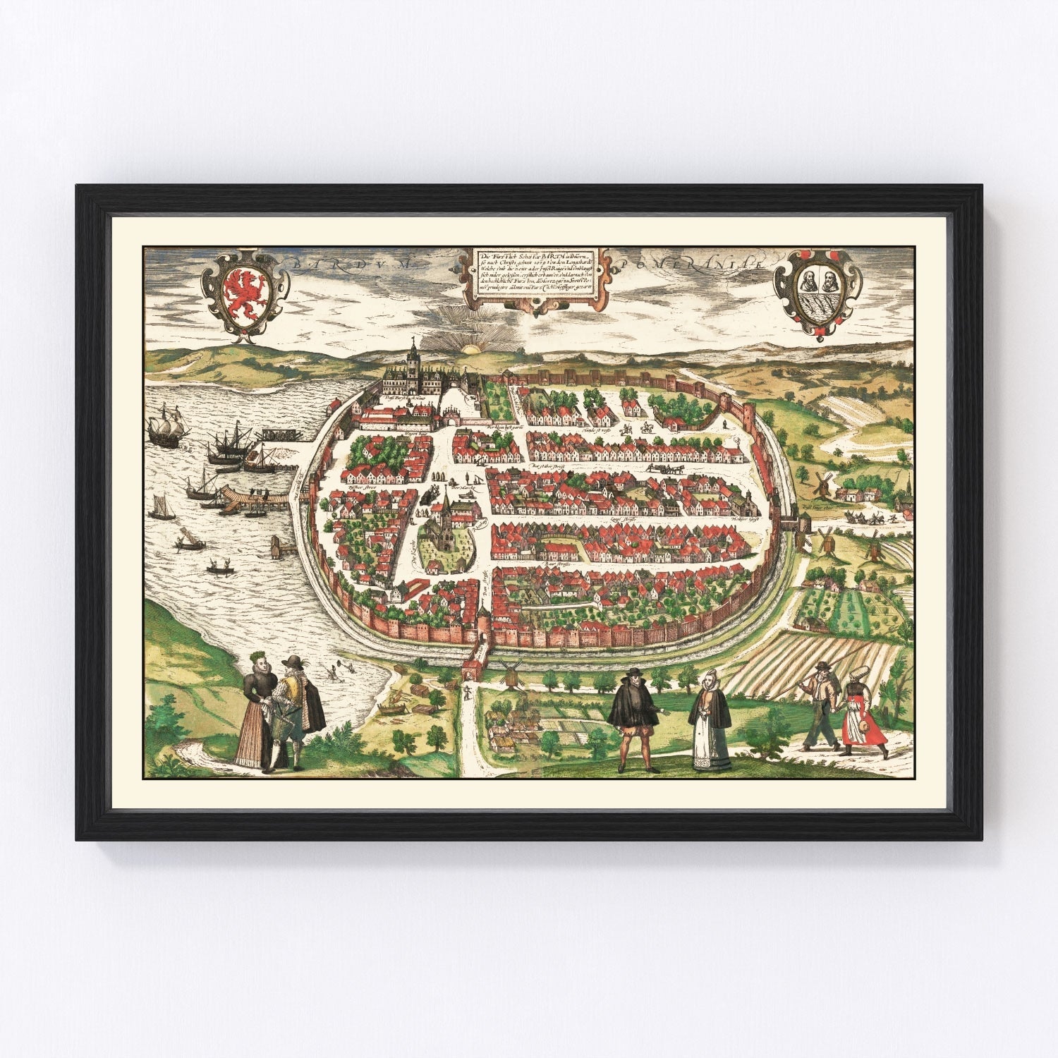 Vintage map of Barth, Germany, 1593