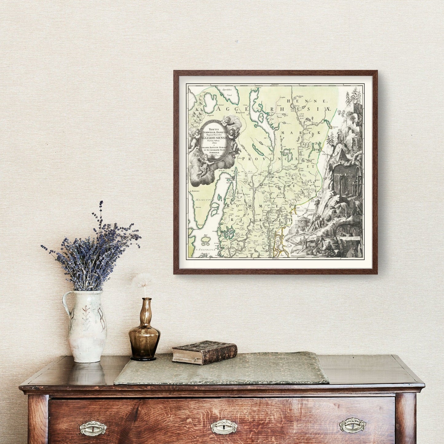 Vintage Map of Akershus, Norway, 1729
