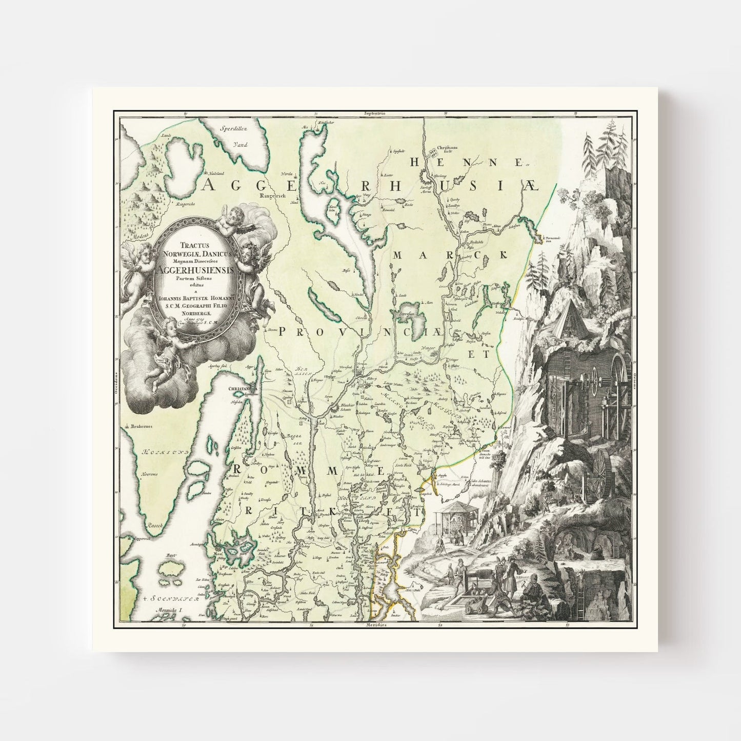 Vintage Map of Akershus, Norway, 1729