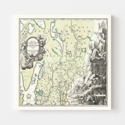 Vintage Map of Akershus, Norway, 1729