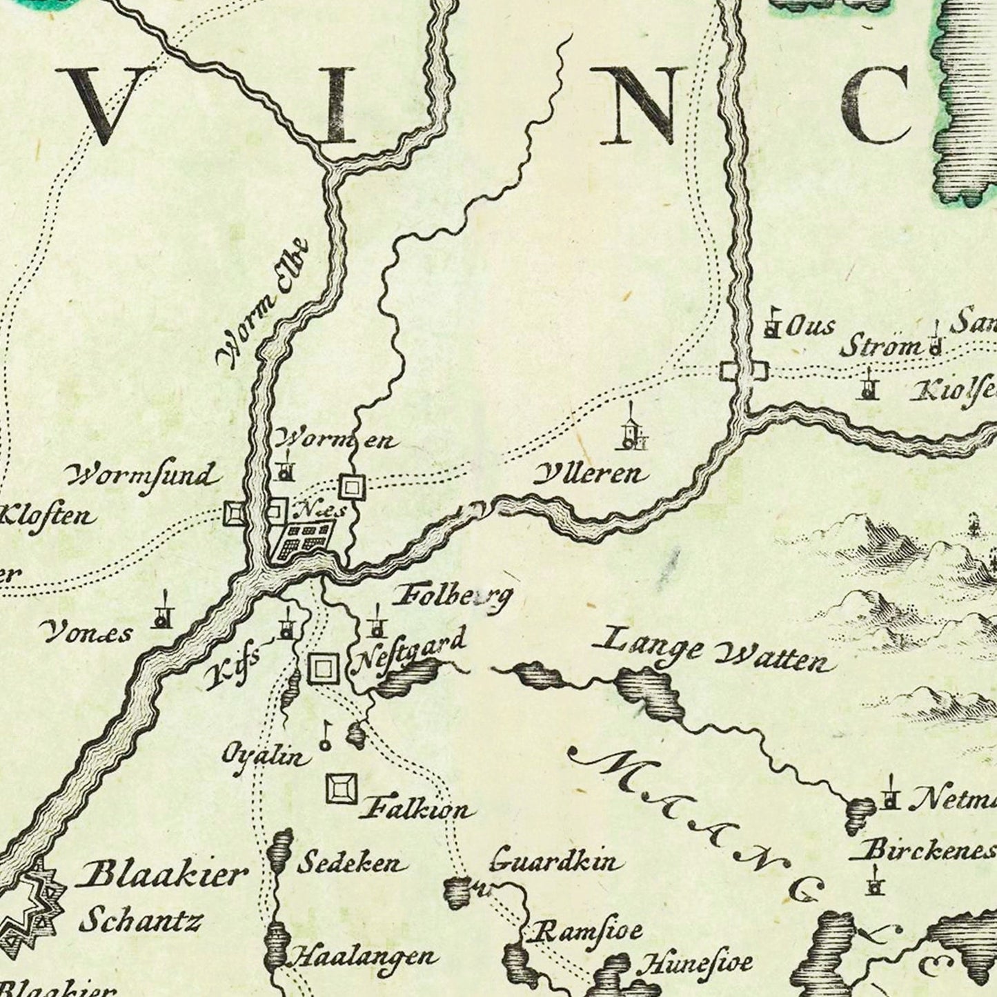 Vintage Map of Akershus, Norway, 1729