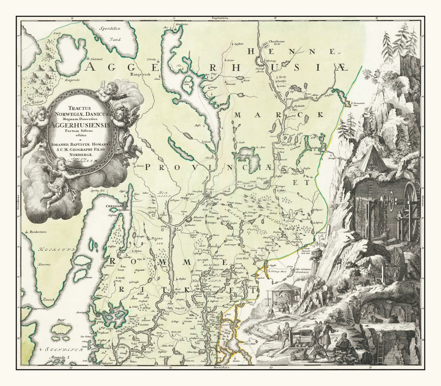 Vintage Map of Akershus, Norway, 1729