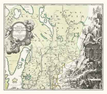 Vintage Map of Akershus, Norway, 1729