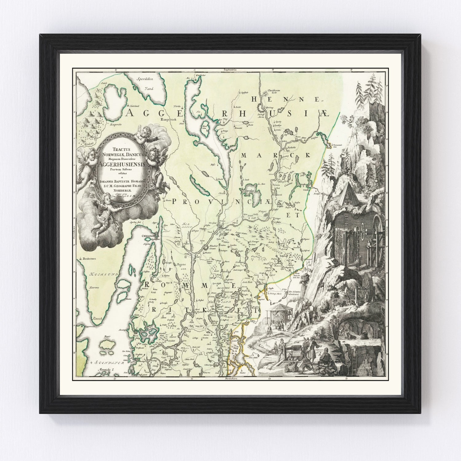Vintage map of Akershus, Norway, 1729 - restored 18th-century Scandinavian cartography