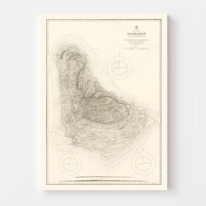 Vintage Nautical Map of Barbados, 1927