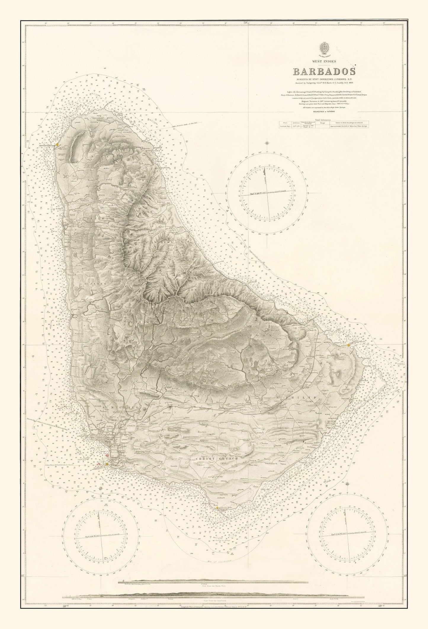 Vintage Nautical Map of Barbados, 1927