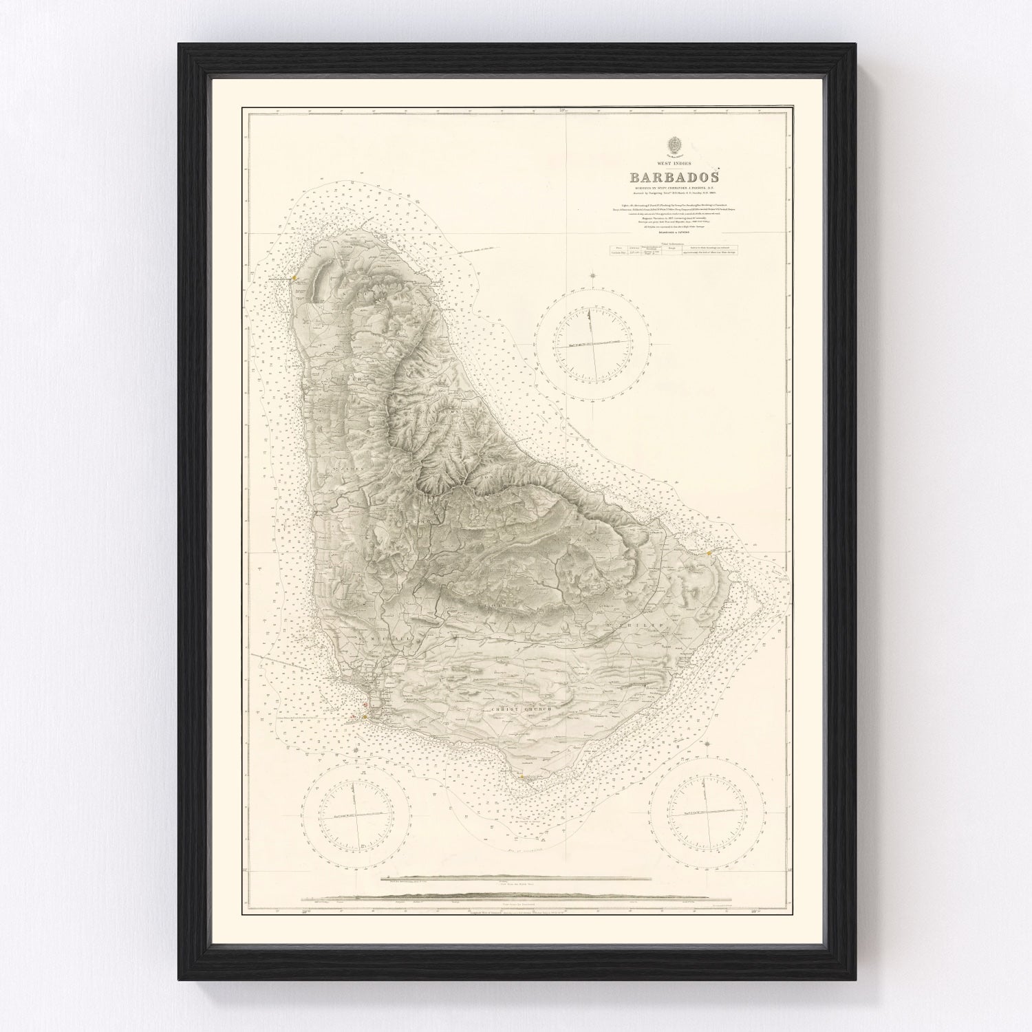 Vintage nautical map of Barbados, 1927 - restored Caribbean island maritime chart