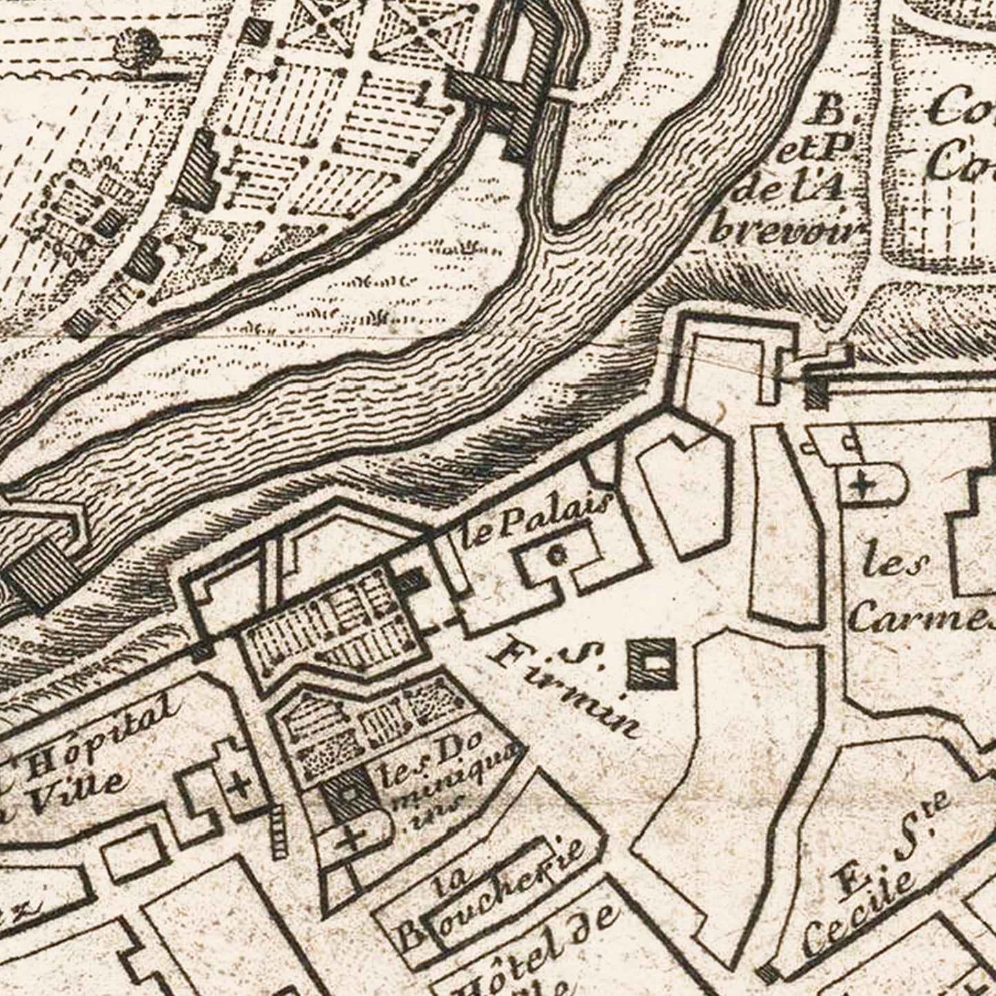 Vintage Map of Pamplona, Spain, 1719