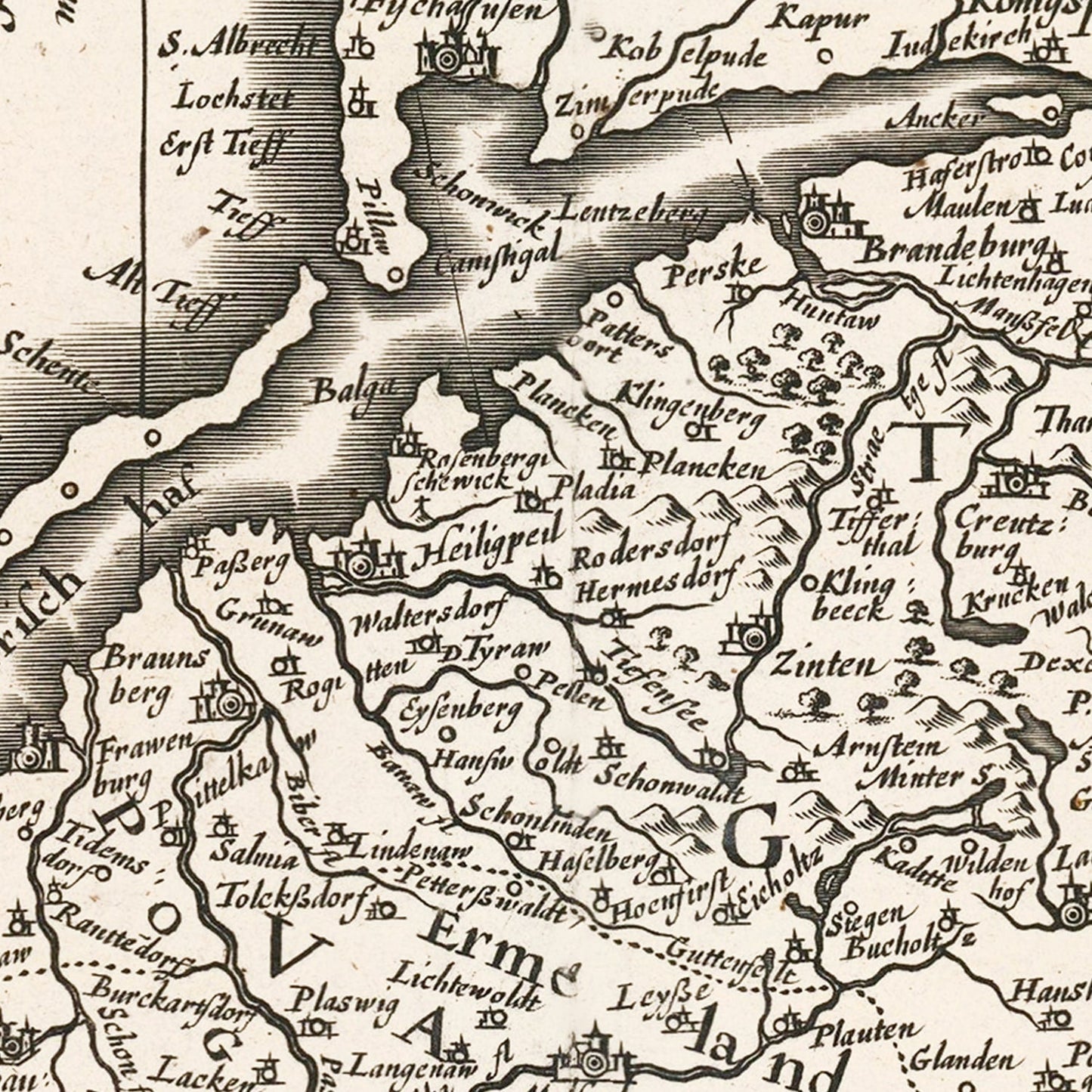Vintage Map of Prussia, 1635