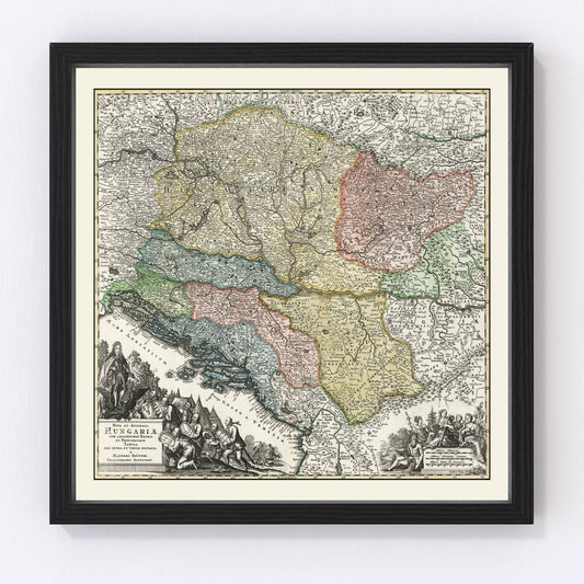 vintage map of Hungary, 1725