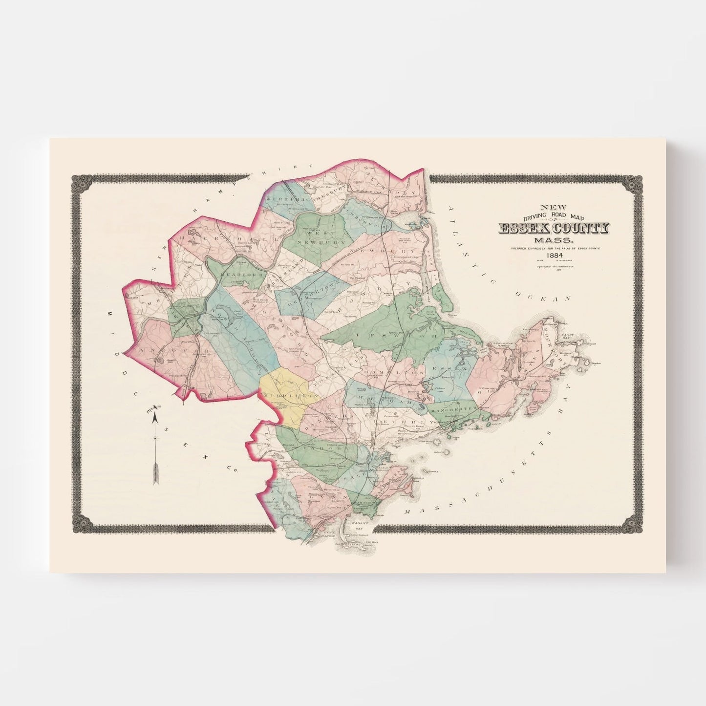 Vintage Map of Essex County, Massachusetts, 1884