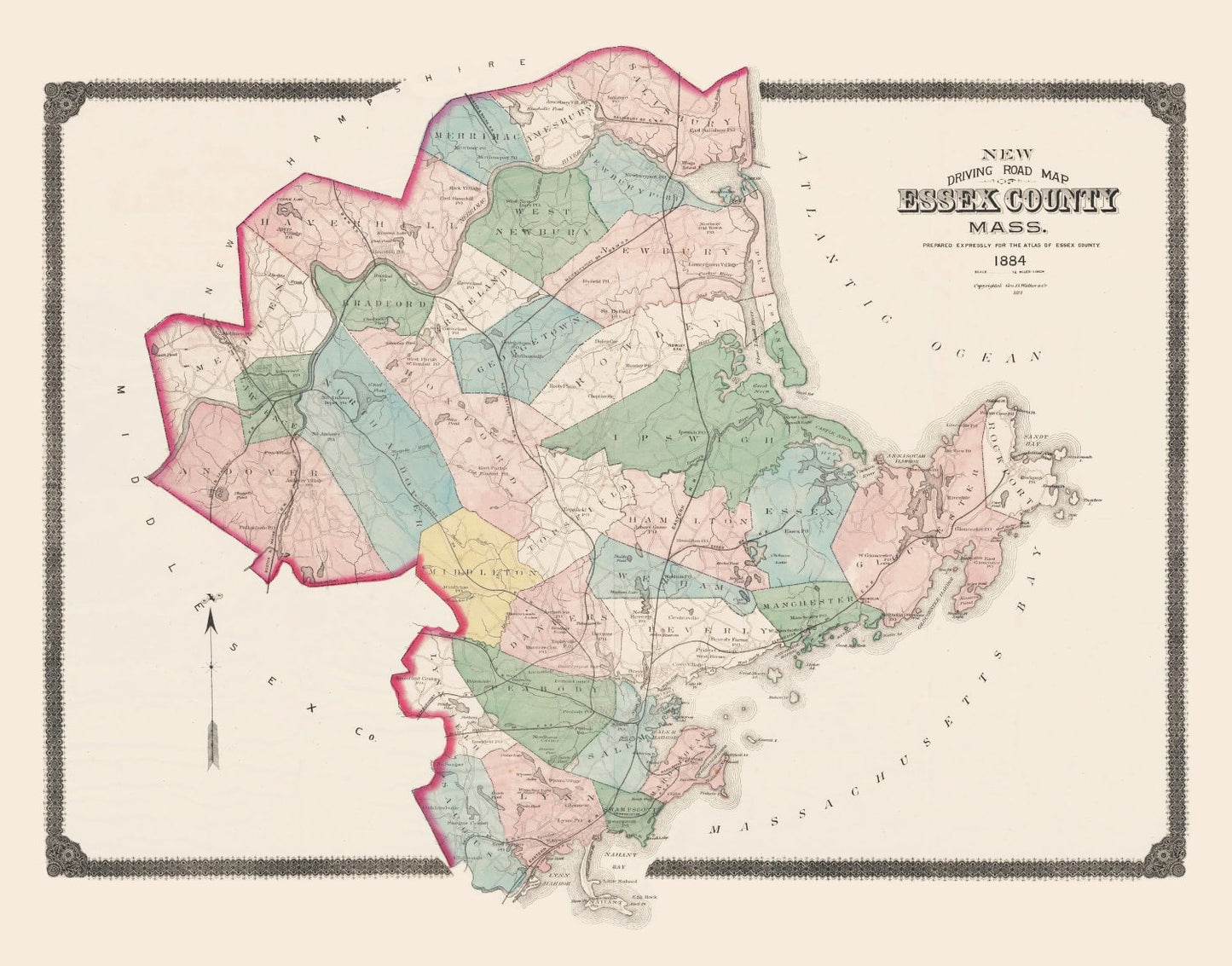 Vintage Map of Essex County, Massachusetts, 1884
