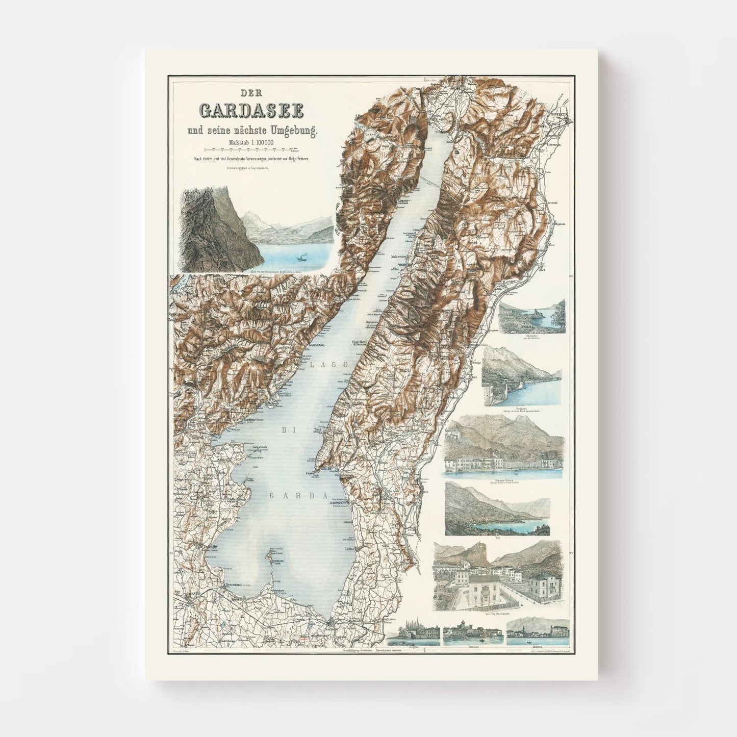 Vintage Lake Garda, Italy Map, 1890