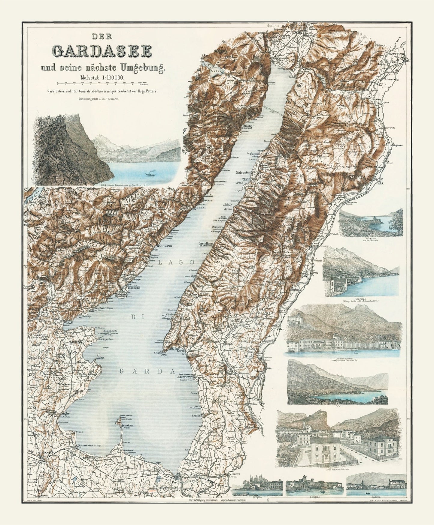 Vintage Lake Garda, Italy Map, 1890