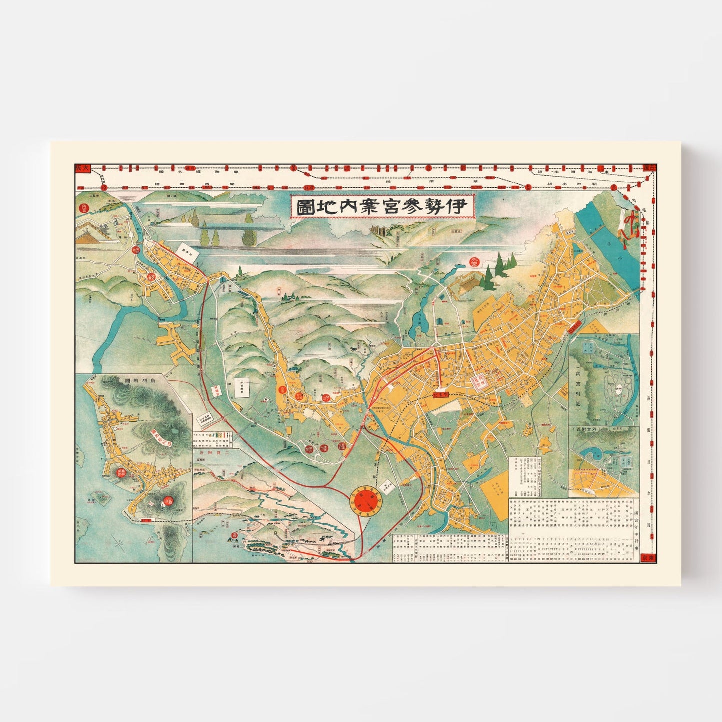 Vintage Map of Ise, Japan, 1928