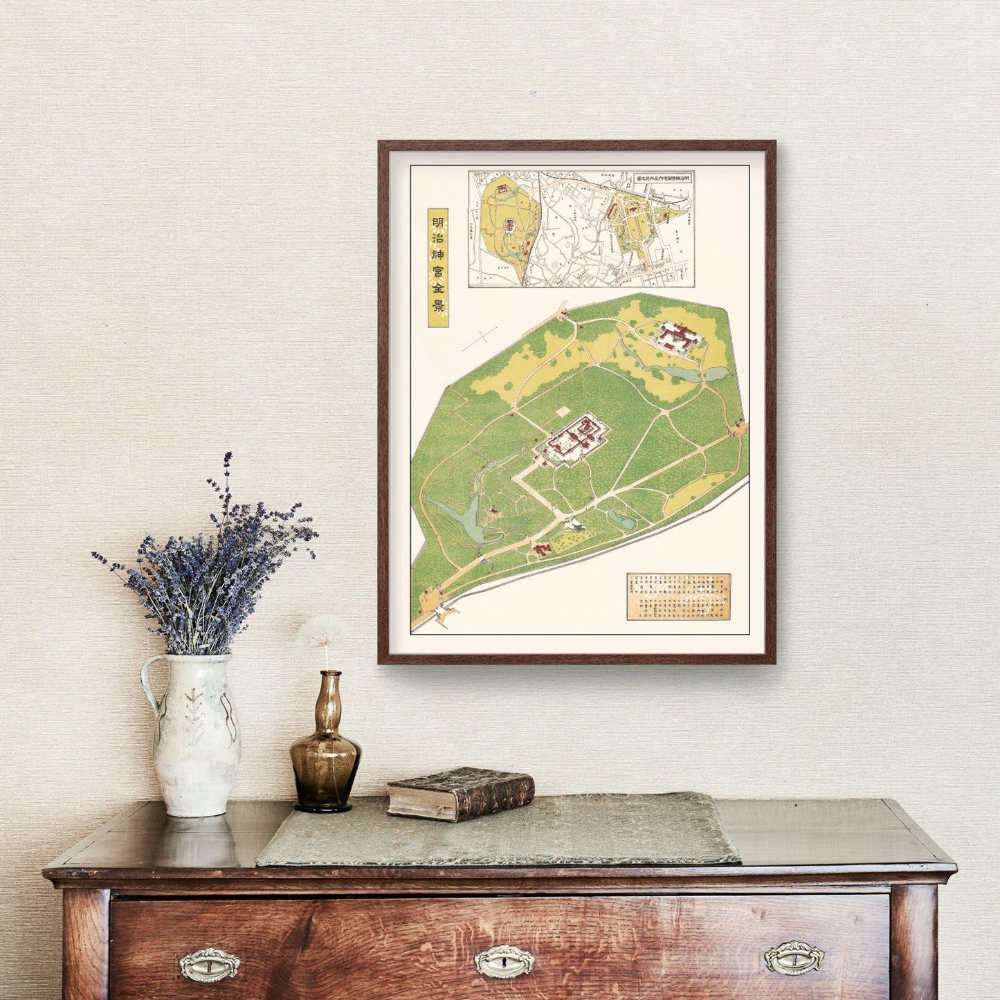 Vintage Map of Meiji Shrine and Tokyo, Japan, 1930
