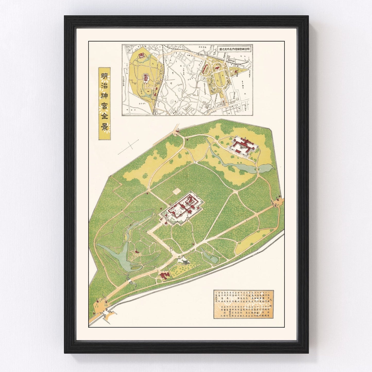 vintage map of Meiji Shrine and Tokyo, Japan, 1930
