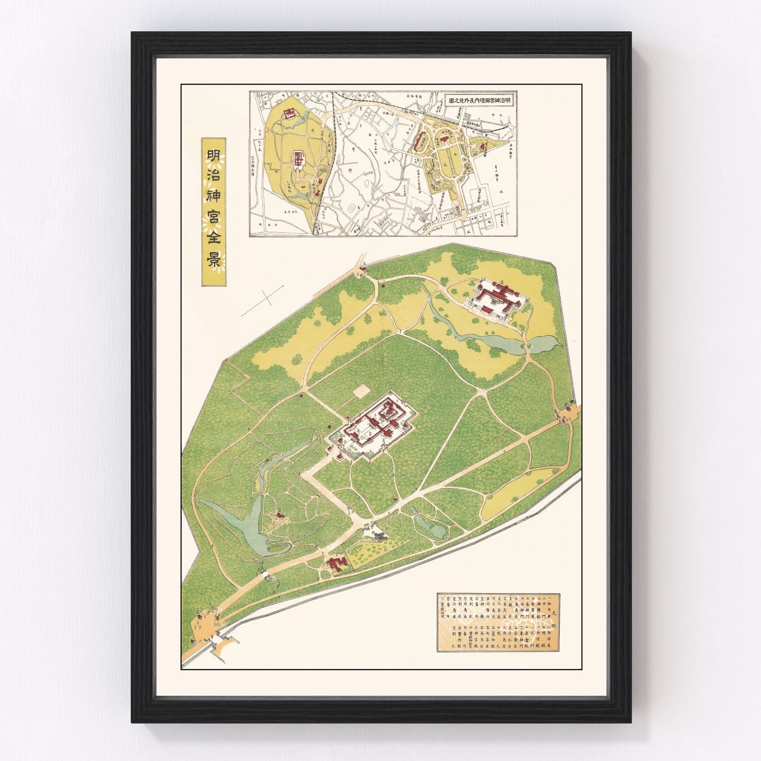 vintage map of Meiji Shrine and Tokyo, Japan, 1930