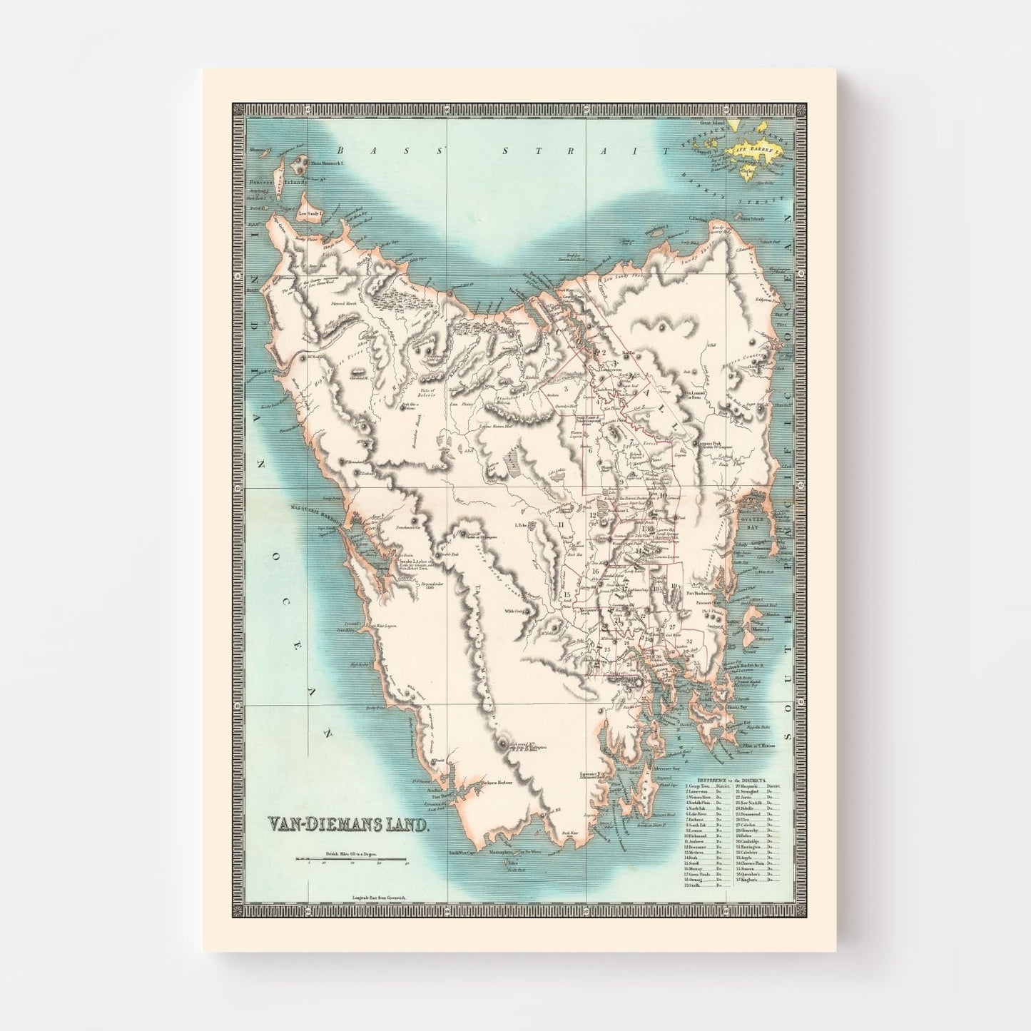 Vintage Map of Tasmania, 1831