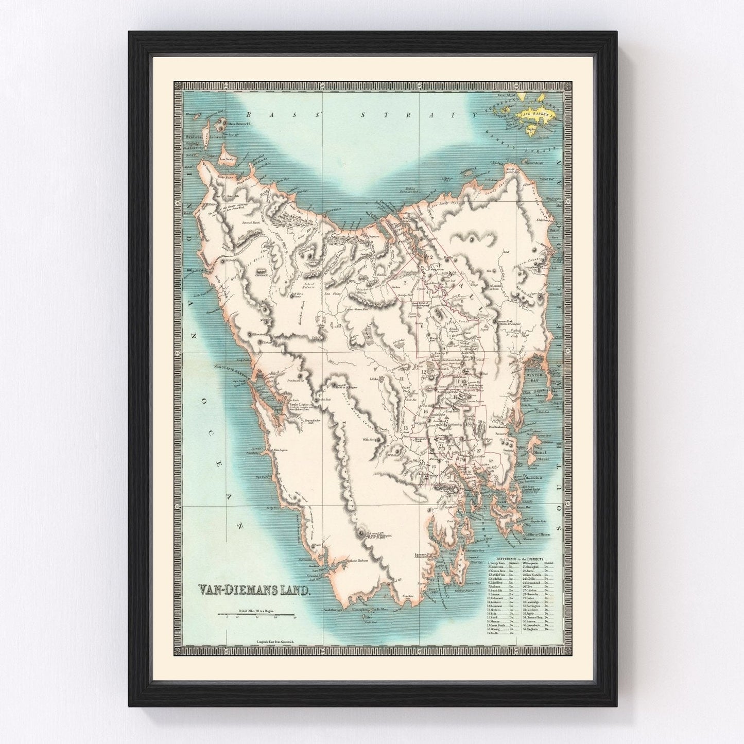 vintage map of Tasmania, 1831