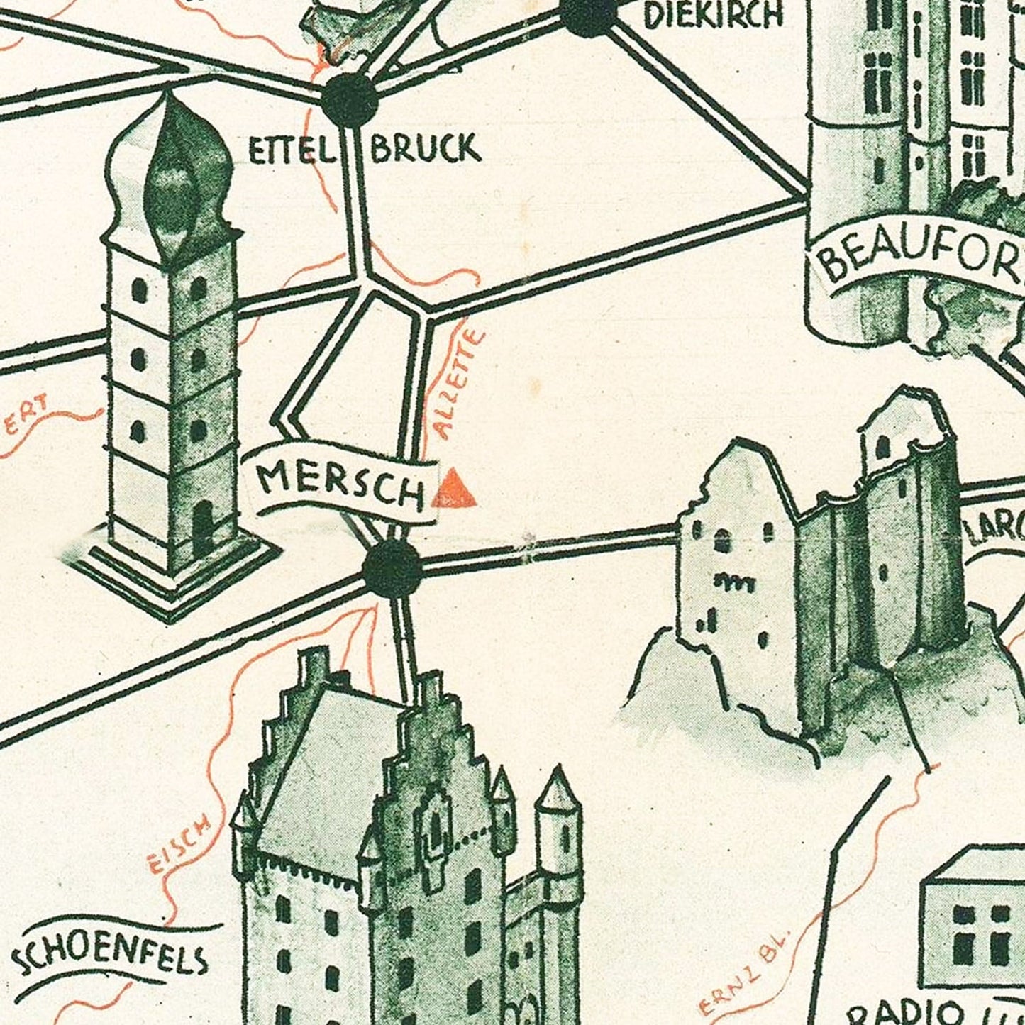 Vintage Map of Luxembourg, 1935