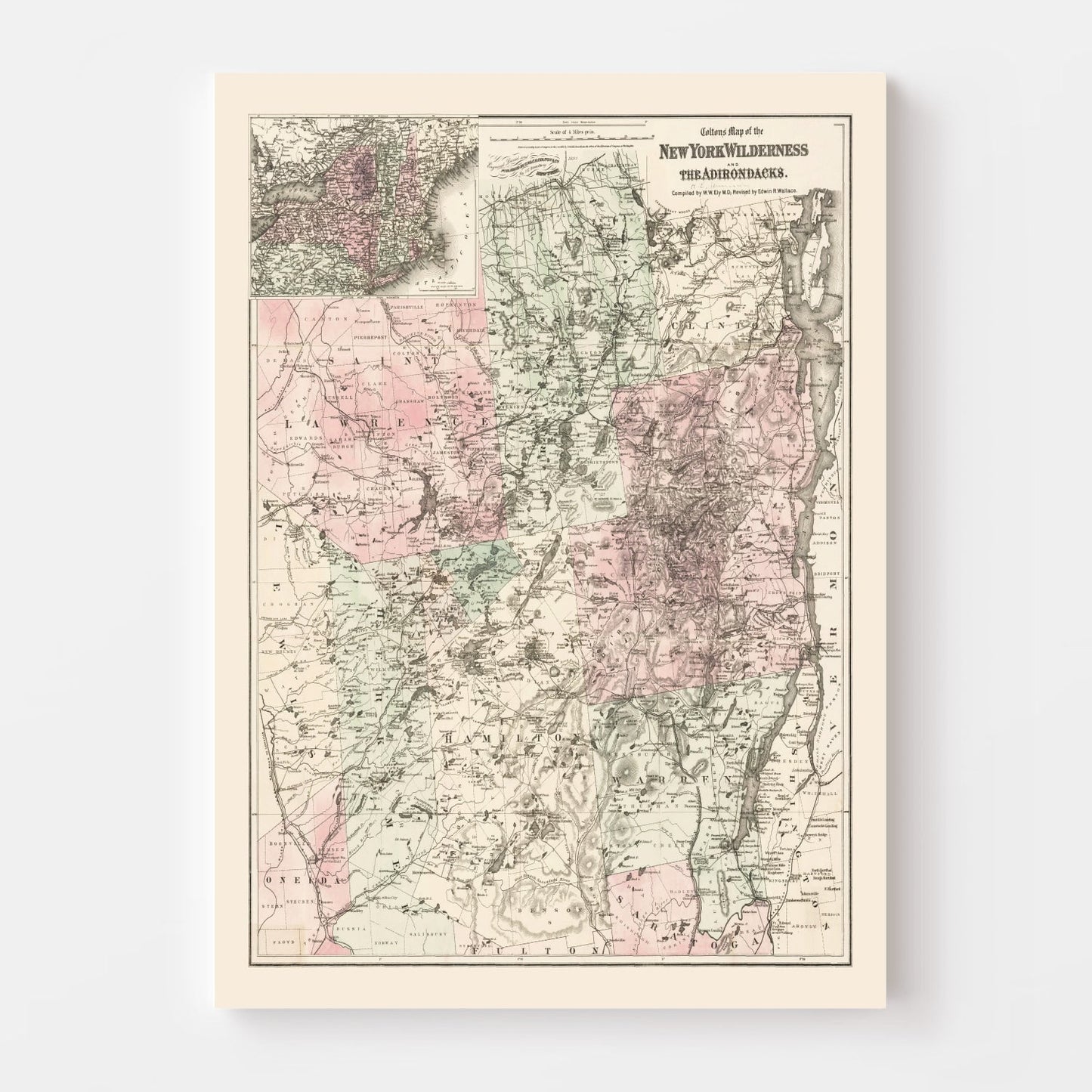 Vintage Map of the Adirondacks, New York, 1894