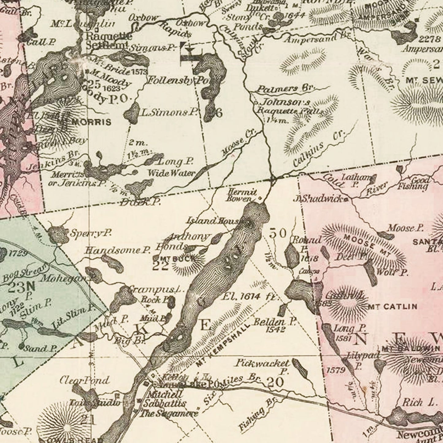 Vintage Map of the Adirondacks, New York, 1894