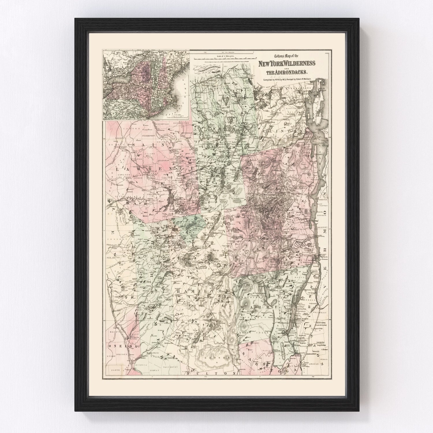 Vintage map of the Adirondacks, New York, 1894 - restored antique cartography print