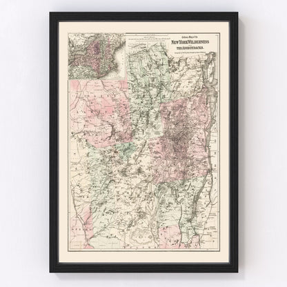 Vintage map of the Adirondacks, New York, 1894 - restored antique cartography print