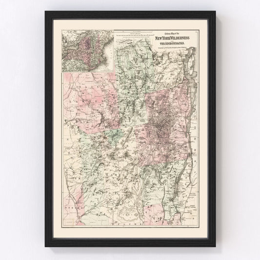 Vintage map of the Adirondacks, New York, 1894 - restored antique cartography print