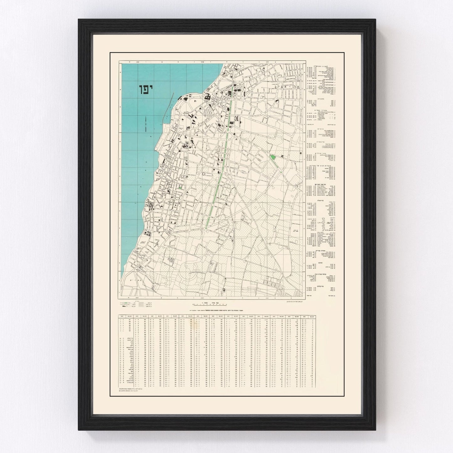 Vintage map of Jaffa, Israel, 1949