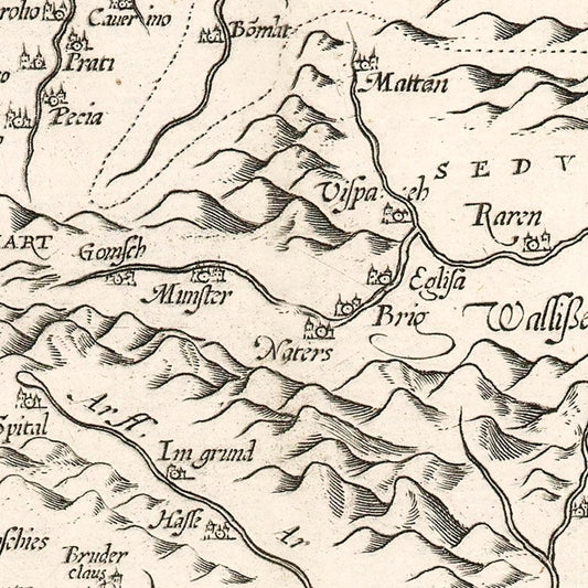 Vintage Map of Switzerland, 1581