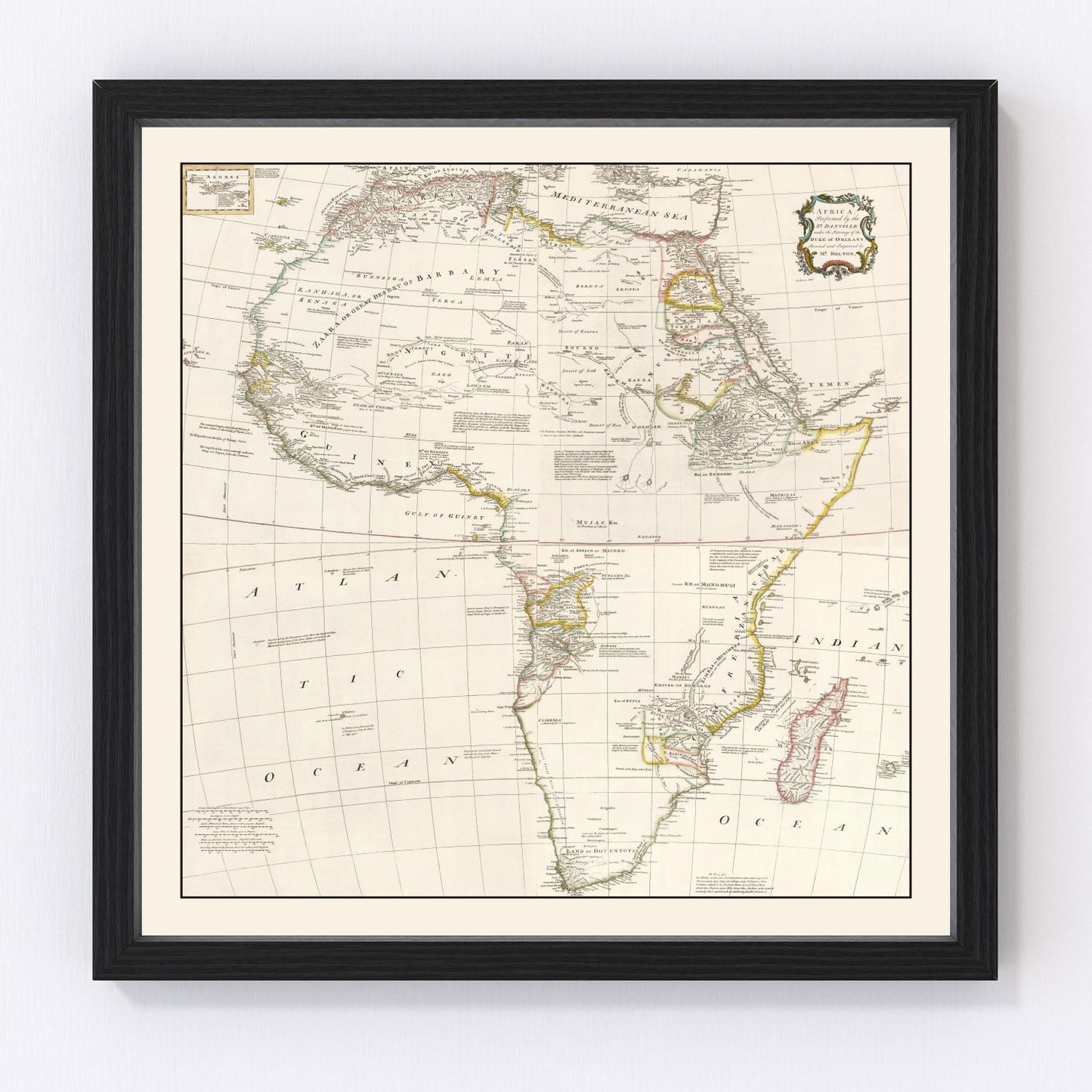 Vintage map of Africa, 1755 - restored 18th-century cartography print
