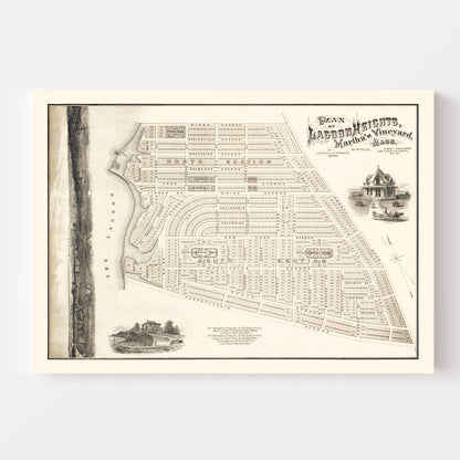 Vintage Lagoon Heights, Martha's Vineyard Map, 1873