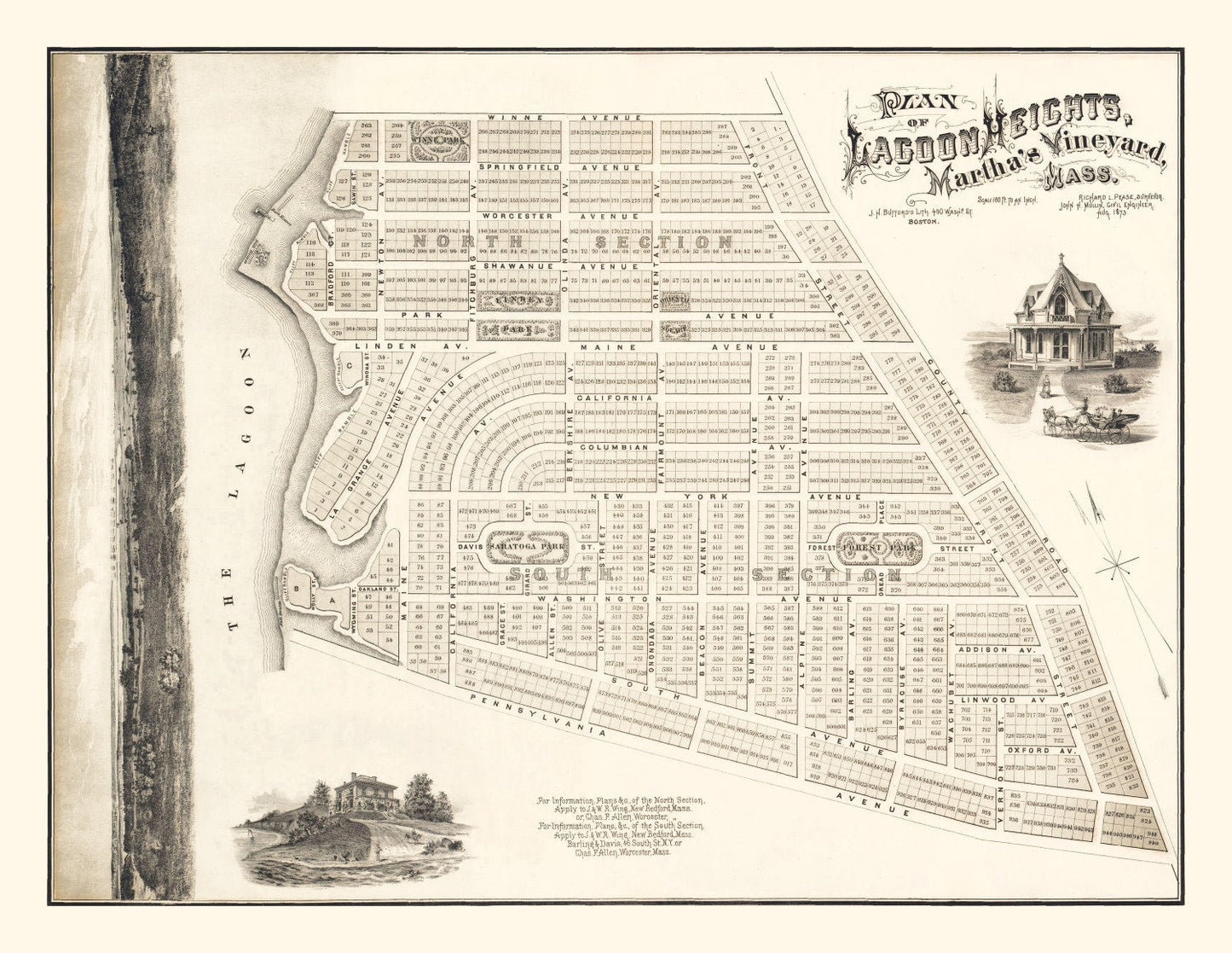 Vintage Lagoon Heights, Martha's Vineyard Map, 1873