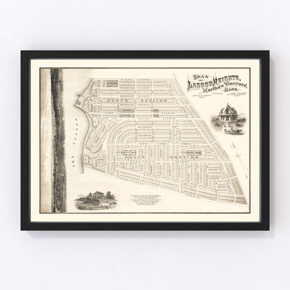 Vintage map of Lagoon Heights and Martha's Vineyard coastal, 1873