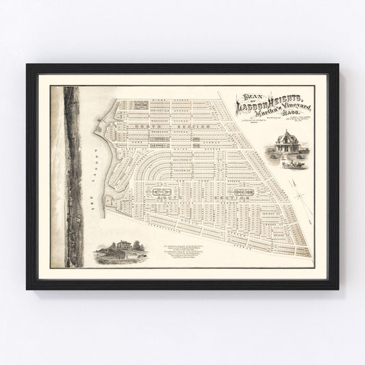 Vintage map of Lagoon Heights and Martha's Vineyard coastal, 1873